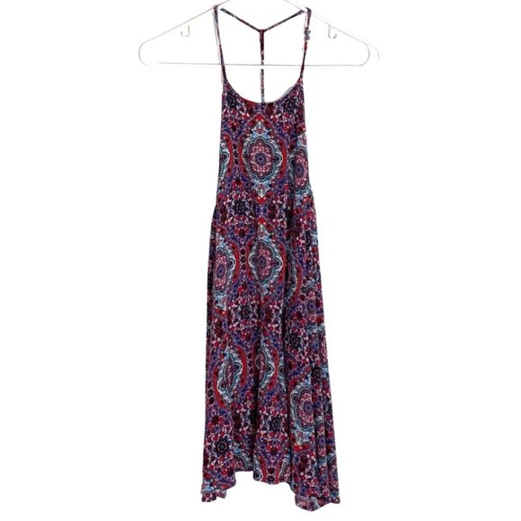 Free People T Strap Trapeze Floral Mosaic Printed Colorful Boho Dress Size Small